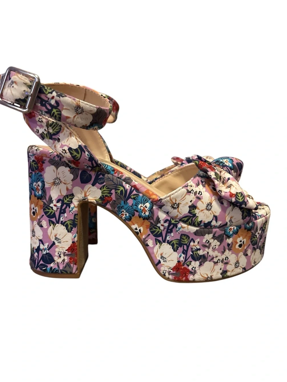 BAMBOO Floral Platform Ankle-Strap Heels 7